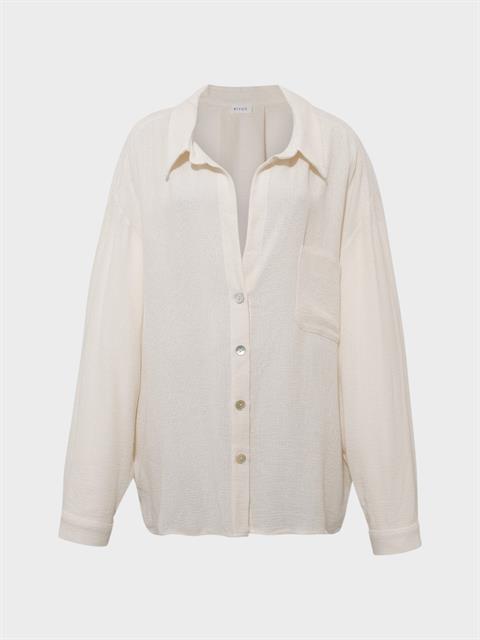 Salaş Kesim Cep Detaylı Uzun Gömlek - Ekru