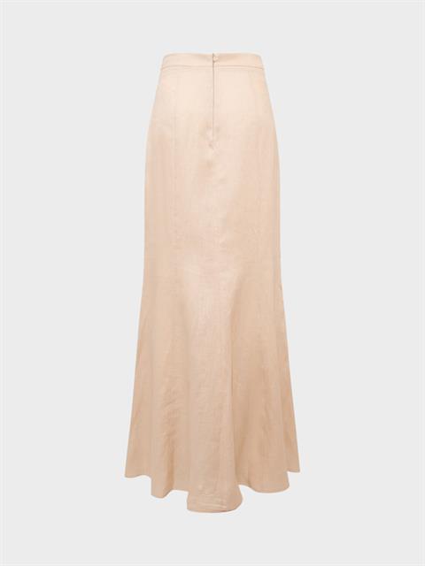 Fermuar Kapatmalı Maksi Keten Etek - Bej