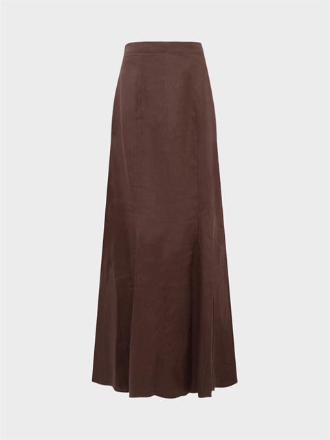 Fermuar Kapatmalı Maksi Keten Etek - Kahve