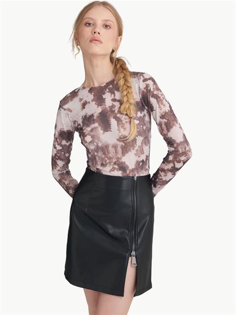 Zippered Vegan Leather Mini Skirt - Black