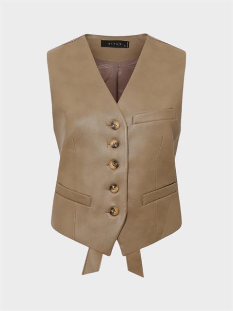 Patch Pocket Detailed Vegan Leather Vest - Camel