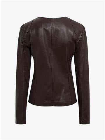 Garni Detaylı Dar Kesim Deri Ceket - Kahve