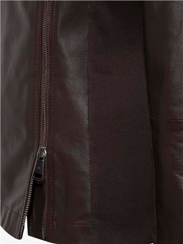 Garni Detaylı Dar Kesim Deri Ceket - Kahve