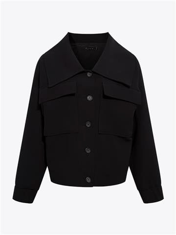 Geniş Yaka Cepli Ceket - Siyah