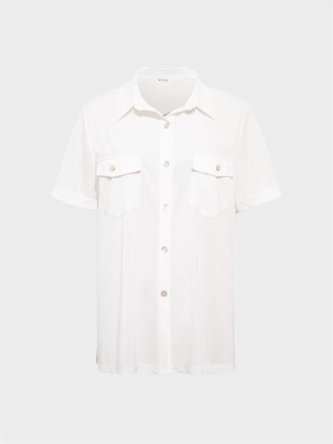 Kısa Kol Cep Detaylı Salaş Gömlek - Beyaz
