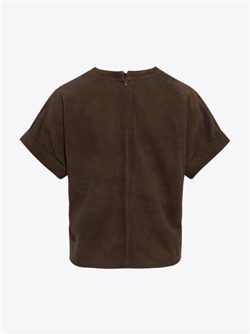 Güderi Sıfır Yaka T-Shırt - Kahve