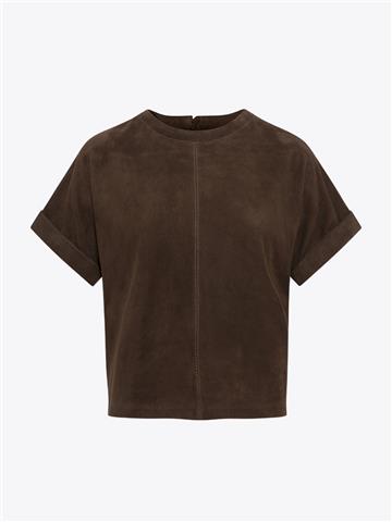 Güderi Sıfır Yaka T-Shırt - Kahve