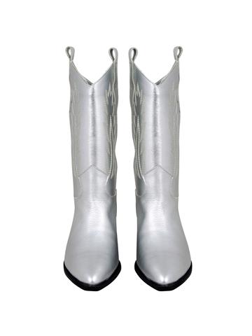 Gümüş Desenli Deri Çizme - Silver