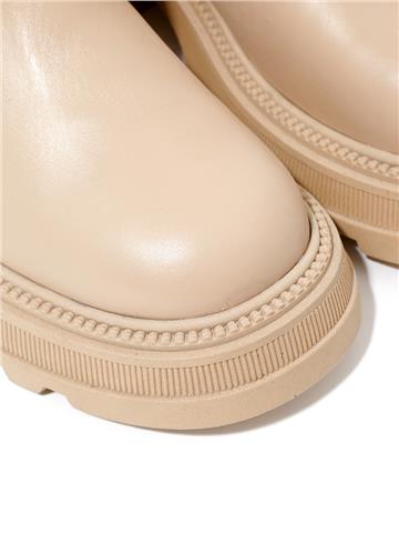 Gümüş Tokalı Uzun Deri Bot - Bej