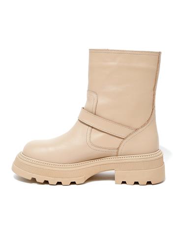 Gümüş Tokalı Uzun Deri Bot - Bej