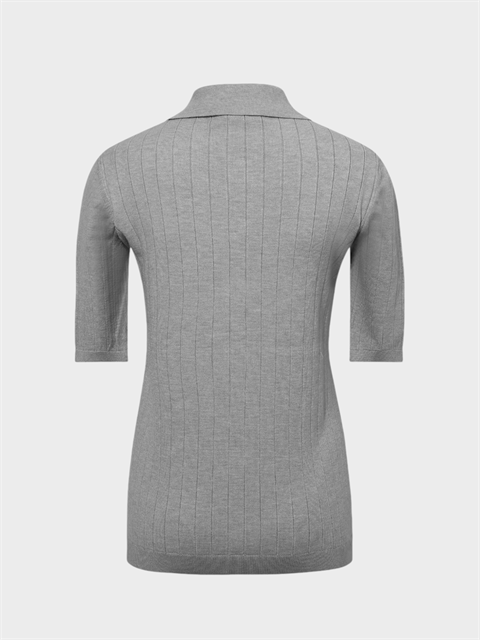 Düğmeli Yakalı Truvakar Kollu Örme Bluz - Gri