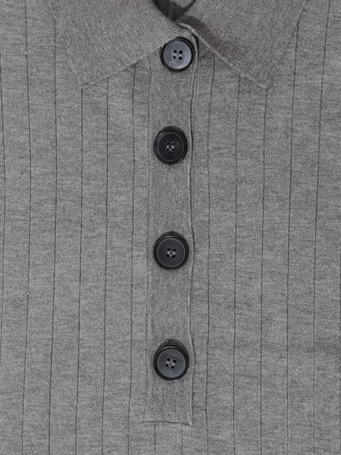 Düğmeli Yakalı Truvakar Kollu Örme Bluz - Gri