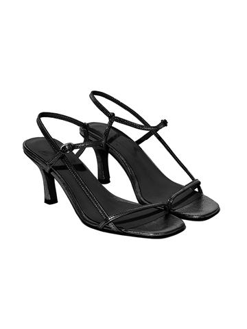 Thin Strap Low-Heeled Shoes - Black