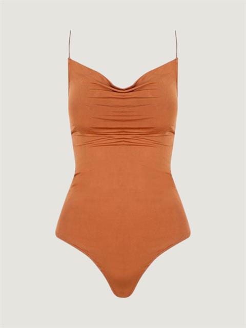 İp Askılı Degaje Yaka Body - Taba