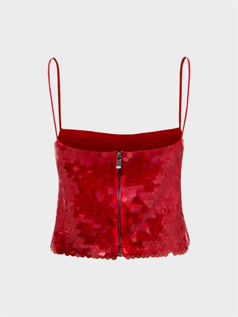 İp Askılı Pullu Crop Bluz - Kırmızı