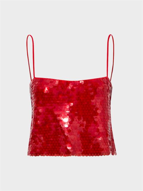 İp Askılı Pullu Crop Bluz - Kırmızı