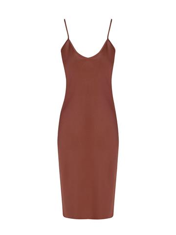 Spagetti Askılı Saten Midi Elbise - Bakır