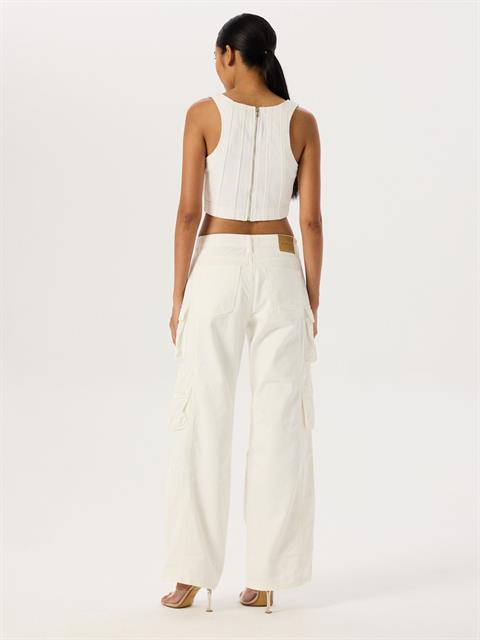 Jean Kargo Çok Cepli Pantolon - Beyaz