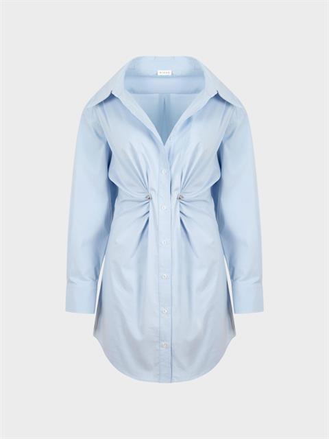 Aksesuar Detaylı Gömlek Elbise - Mavi