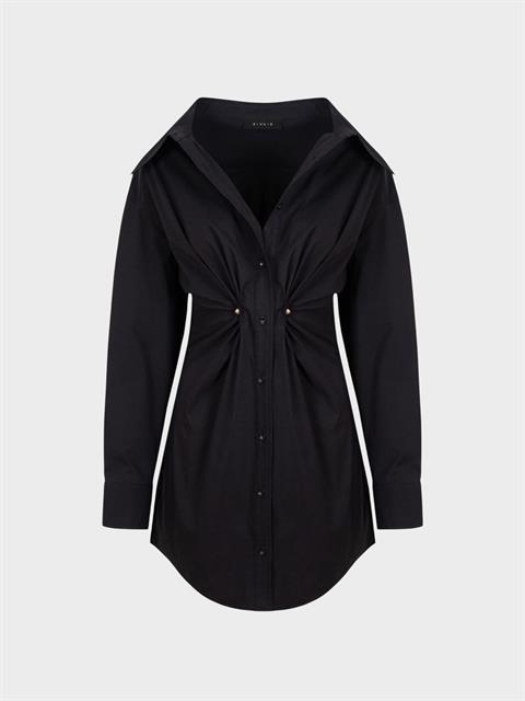 Aksesuar Detaylı Gömlek Elbise - Siyah