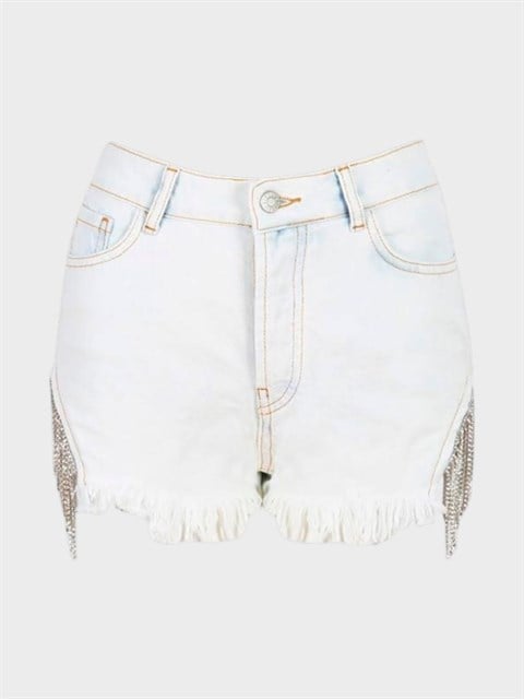 Aksesuar Detaylı Mini Jean Şort - İndigo