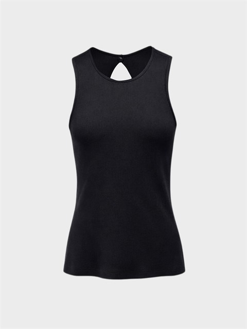 Askılı Yuvarlak Yaka Arkası Pencere Detaylı Düğmeli Fit Bluz - Siyah