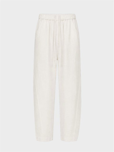 Baggy Fit Keten Pantolon - Beyaz