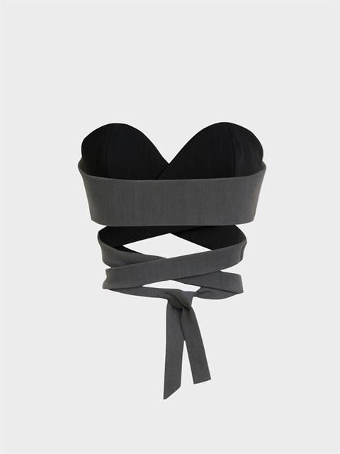 Bağlama Detaylı Büstiyer - Gri