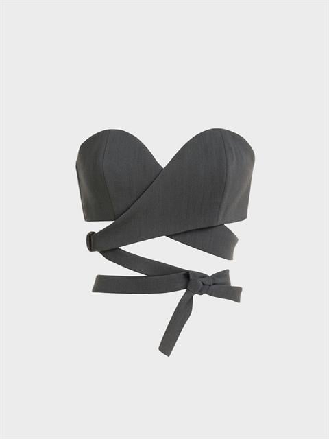 Bağlama Detaylı Büstiyer - Gri