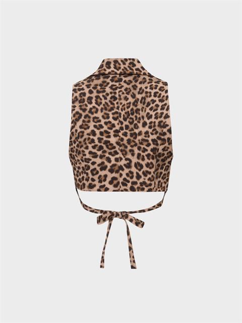 Bel Dekolteli Arkadan Bağlama Detaylı Yelek - Leopar