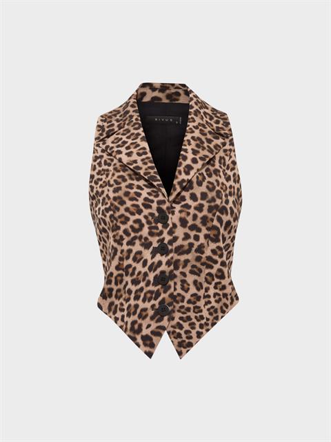 Bel Dekolteli Arkadan Bağlama Detaylı Yelek - Leopar