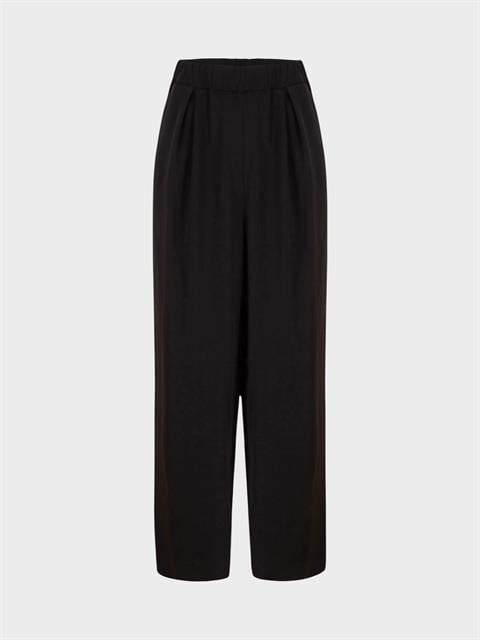 Beli Lastikli Dökümlü Bol Paça Pantolon - Siyah