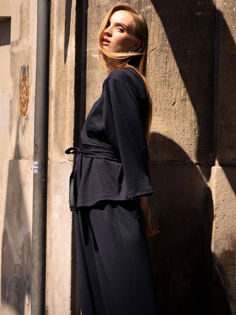 Beli Lastikli Geniş Paça Cepli Rahat Pantolon - Lacivert