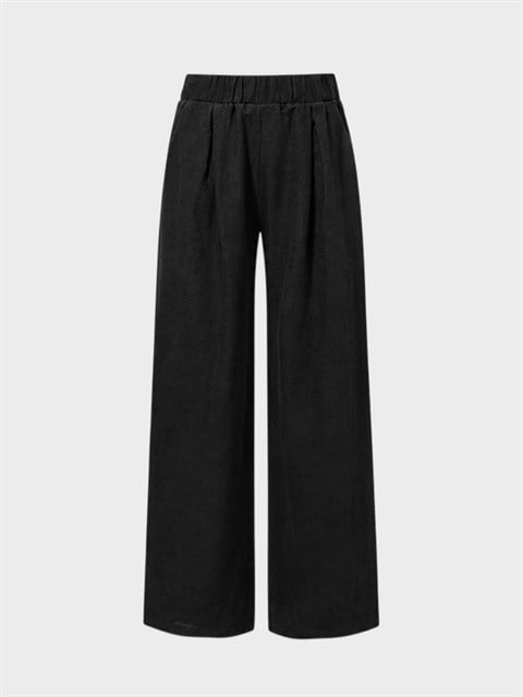 Beli Lastikli Keten Pantolon - Siyah