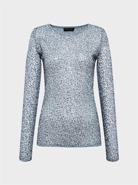 Bisiklet Yaka Boncuk Taş Detaylı  Uzun Kollu Transparan Bluz - Mavi