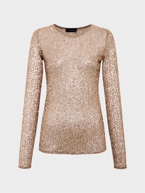 Bisiklet Yaka Boncuk Taş Detaylı  Uzun Kollu Transparan Bluz - Bakır