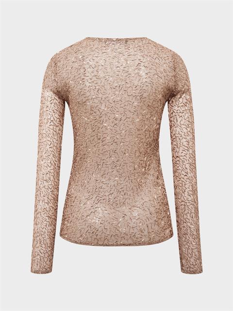 Bisiklet Yaka Boncuk Taş Detaylı  Uzun Kollu Transparan Bluz - Bakır