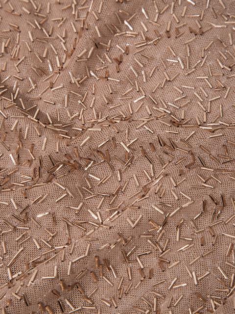 Bisiklet Yaka Boncuk Taş Detaylı  Uzun Kollu Transparan Bluz - Bakır