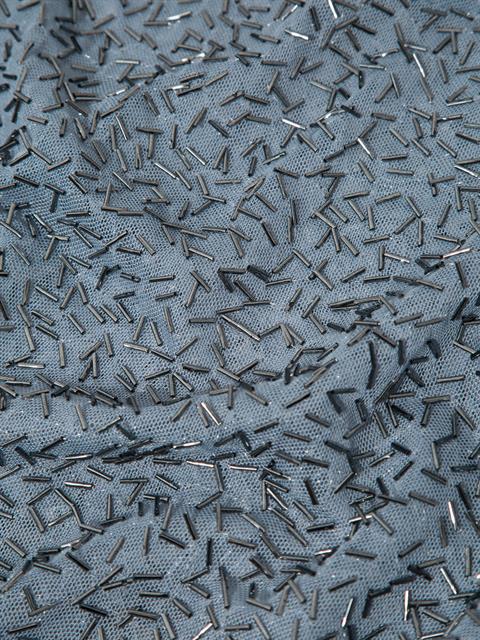 Bisiklet Yaka Boncuk Taş Detaylı  Uzun Kollu Transparan Bluz - Mavi