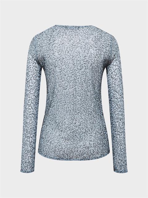 Bisiklet Yaka Boncuk Taş Detaylı  Uzun Kollu Transparan Bluz - Mavi