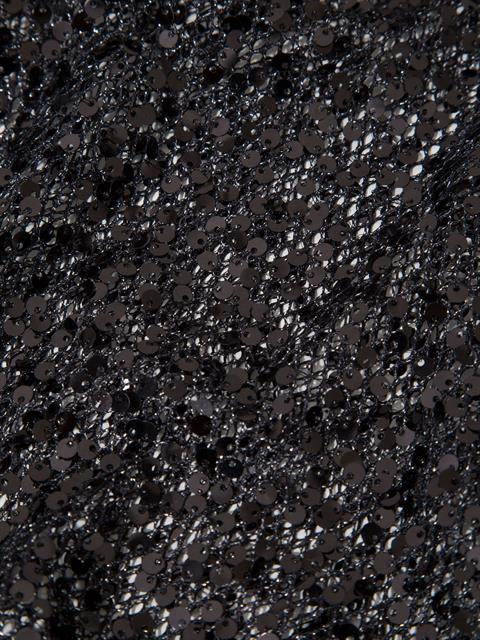 Bisiklet Yaka Payetli File Kumaş Uzun Kollu Body Bluz - Siyah