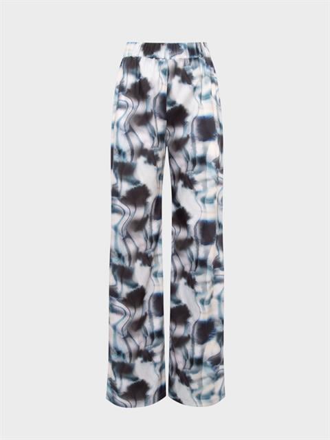 Çiçek Desenli Beli Lastikli Geniş Paça Pantolon - Mavi Desenli