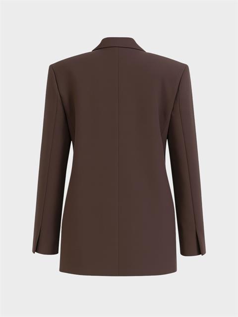 Çift Düğmeli ve Önü Yırtmaç Detaylı Blazer Ceket - Kahve