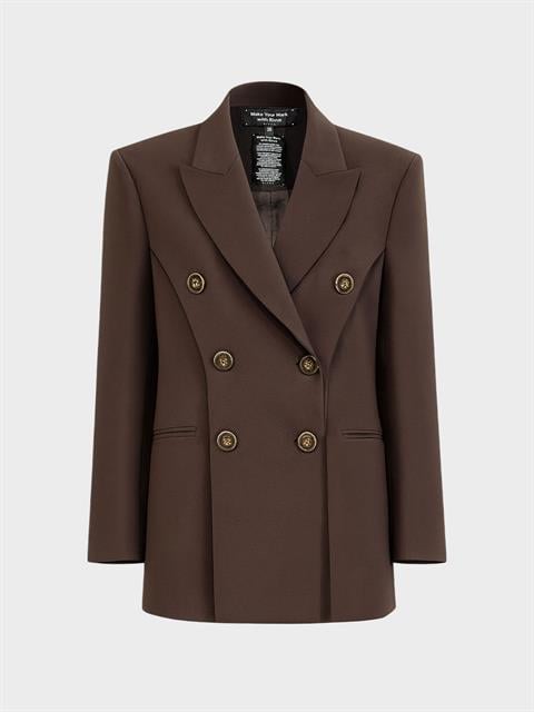 Çift Düğmeli ve Önü Yırtmaç Detaylı Blazer Ceket - Kahve