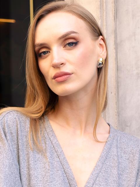 Çift Renk Bombeli Küpe - Silver/Gold