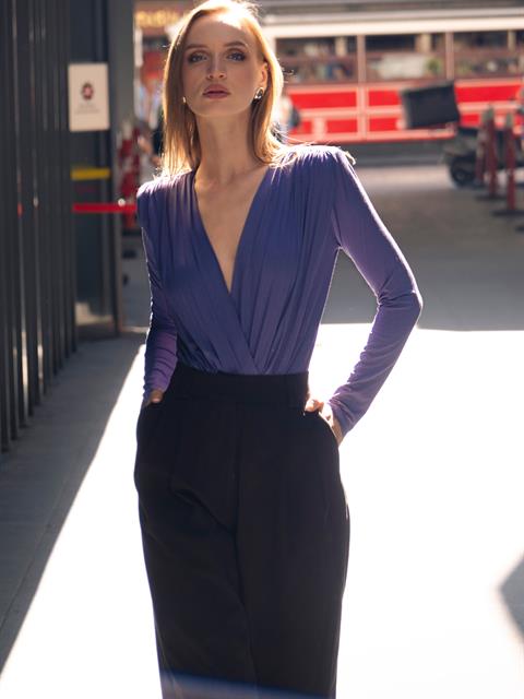 Dökümlü Kesim Pile Detaylı Koton Kumaş Palazzo Pantolon - Siyah