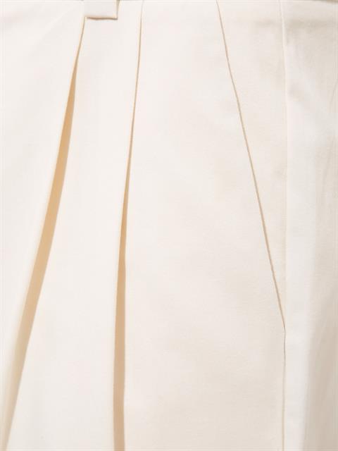 Dökümlü Kesim Pile Detaylı Koton Kumaş Palazzo Pantolon - Ekru