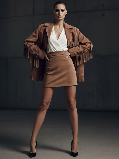 Fermuar Detaylı Süet Mini Etek - Kahve