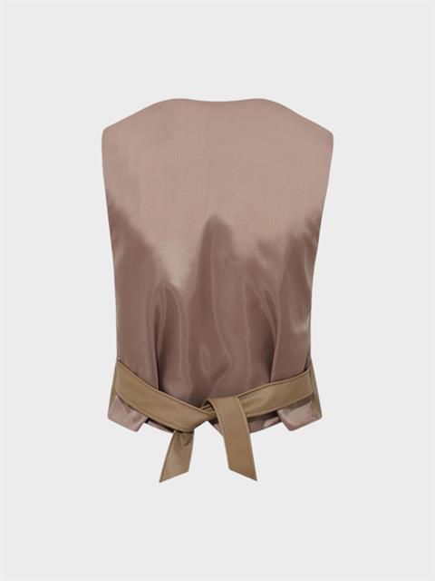 Fleto Cep Detaylı Vegan Deri Yelek - Camel