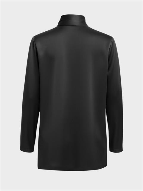 Fular Yaka Saten Gömlek Bluz - Siyah